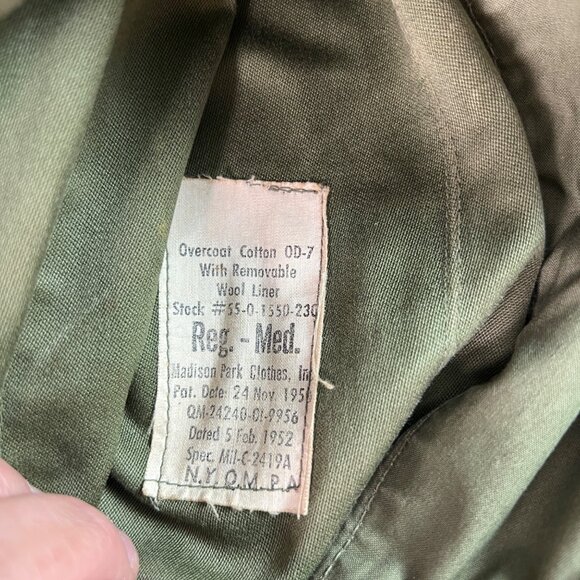 VTG US Army Korean War 1952 Olive Green Long OD-7 Field Trench Coat w/Liner Wool - Picture 8 of 16